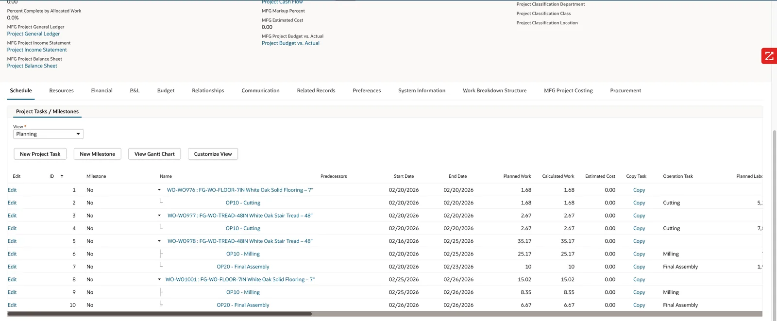 Auto-created project tasks